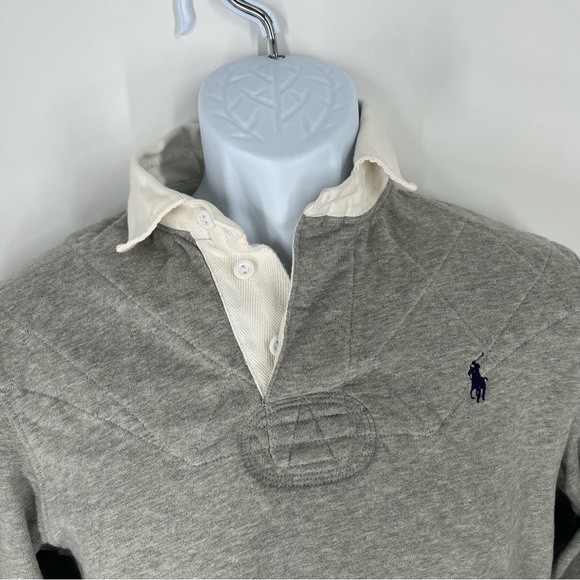 Polo Ralph Lauren Shirt Adult Small Grey White Rugby Custom Fit Padded Collared - Picture 2 of 12
